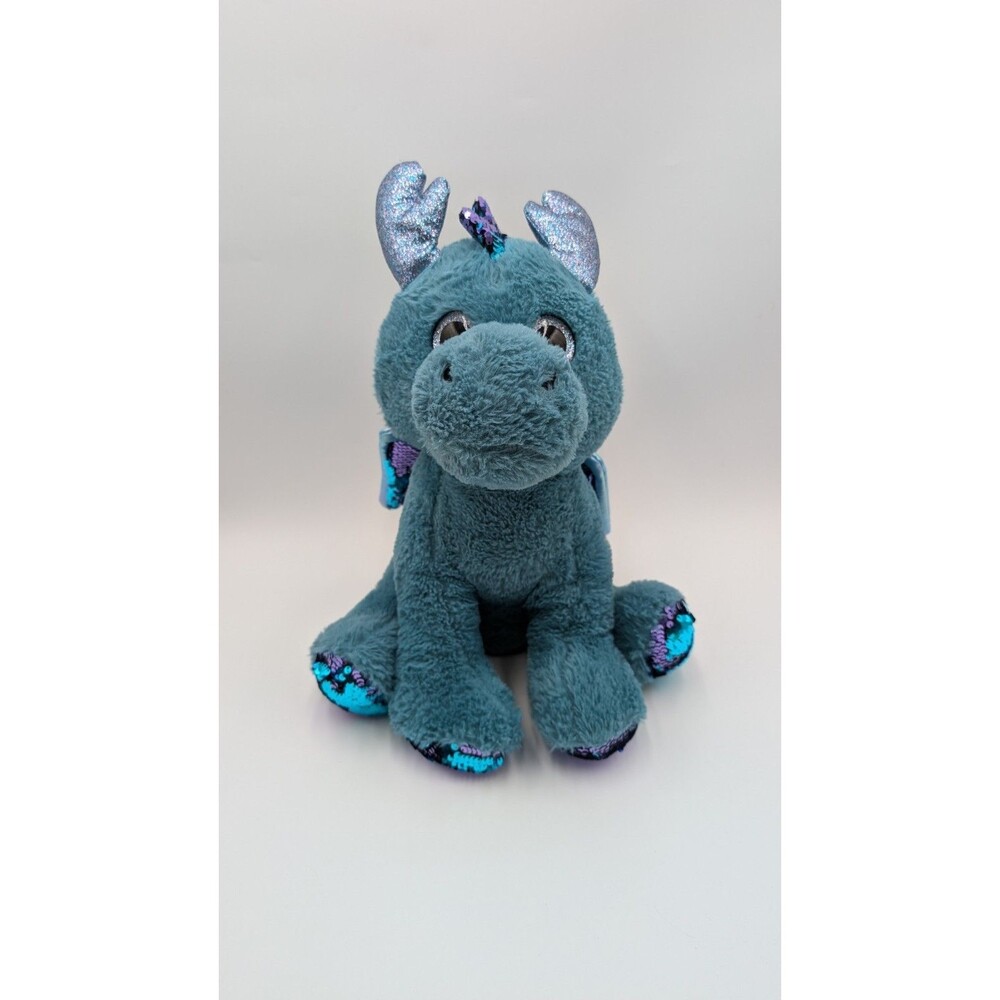 Walmart Sequin Dragon Plush Teal Blue Purple Flip Sequin Glitter Eyes 16"